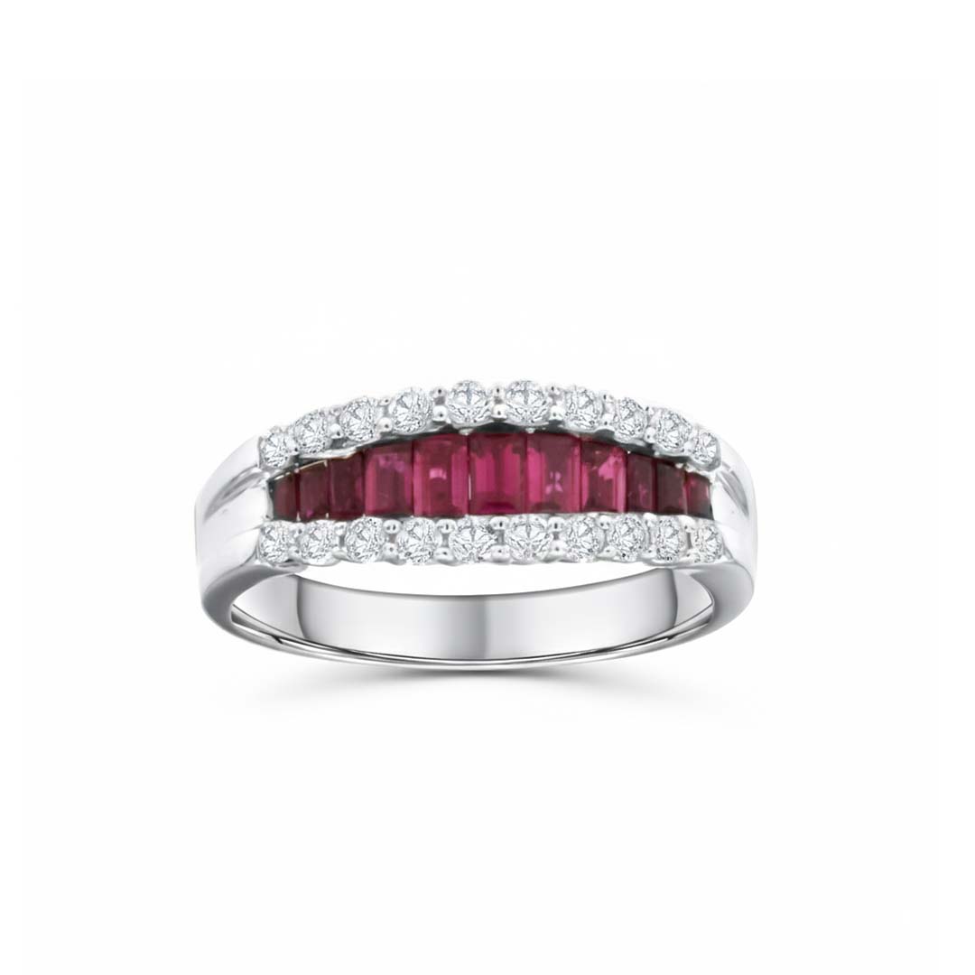 14KT White Gold Ruby & Diamond Band Ring (RB: 0.85 CTS | DIA: 0.44 CTS)