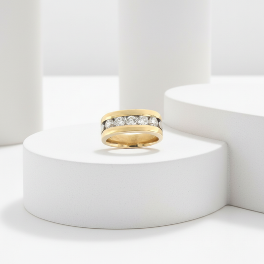 Elegant 14KT Men’s Yellow Gold Diamond Ring  (1.25CT. TW.) Channel Set Natural Diamonds