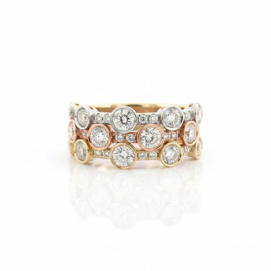 14K White, Yellow & Rose Gold Bezel-Set Diamond Ring – 1.80ct Total of Modern Luxury