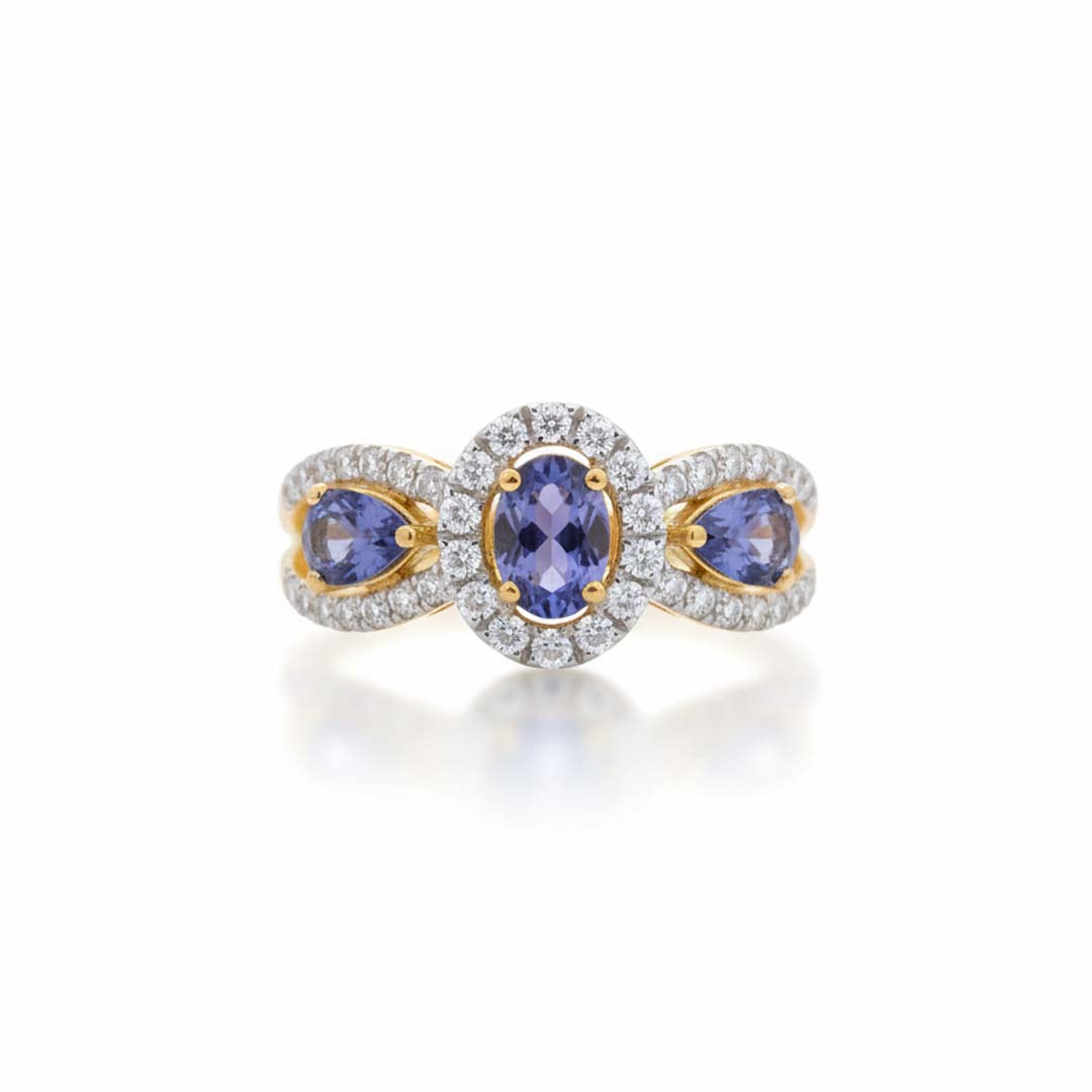 14KT Yellow Gold 1.29 CT Tanzanite & 0.58 CT Diamond Ring