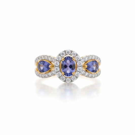 14KT Yellow Gold 1.29 CT Tanzanite & 0.58 CT Diamond Ring