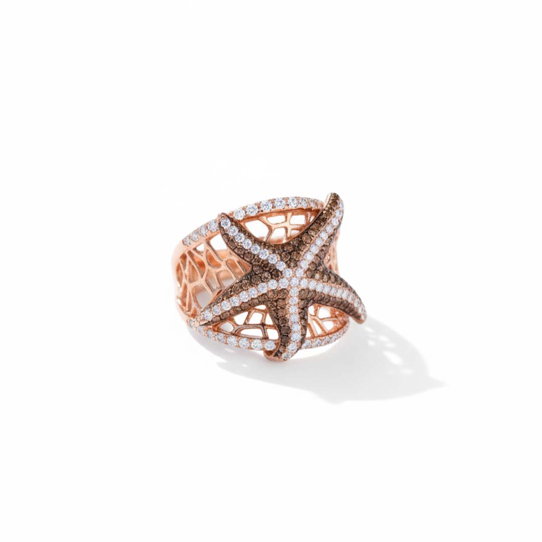 14KT Rose Gold Starfish Ring with 0.67ct Cognac Diamonds & 0.91ct White Diamonds