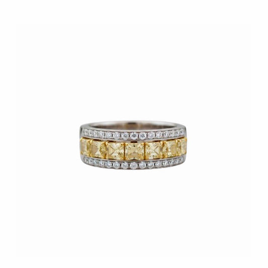 Elegant 18KT Gold Fancy Yellow Diamond Ring with White Diamond Accents