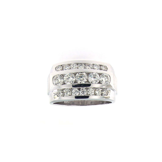 Men’s 14KT Gold ( 2.50 CT. TW.) Three-Row Diamond Ring – Bold Brilliance & Sophistication