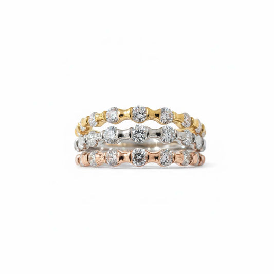 14K Three-Tone Gold Diamond Band – Bezel-Set Design, 1.80 Carats Total Weight