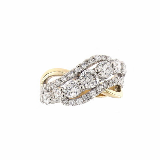 14K Two-Tone Gold Crossover Diamond Ring – 2.20 Total Carats of Timeless Sophistication