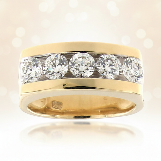 Men’s 14K Gold Channel-Set Round Brilliant Diamond Ring 1.50 CT.TW –Timeless Luxury