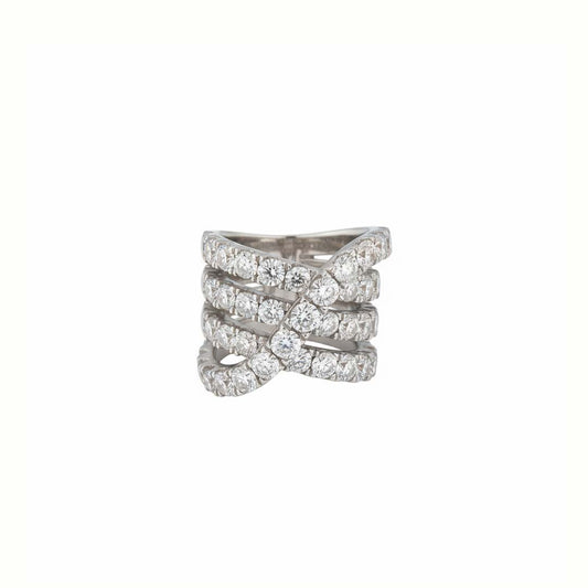 14K White Gold Multi-Band Diamond Statement Ring – 9.00 Total Carats of Dazzling Brilliance