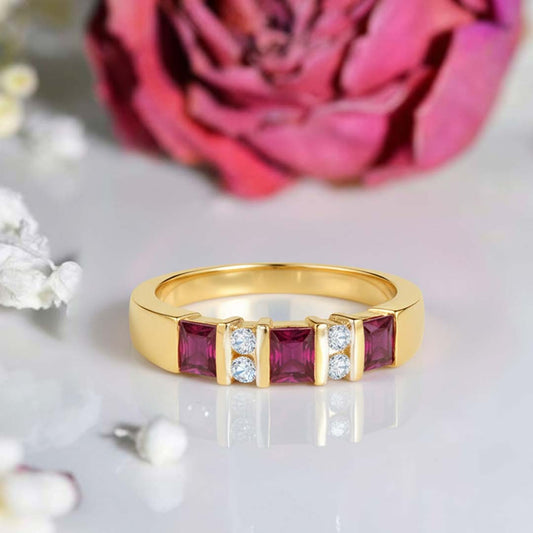 14KT Yellow Gold Ruby & Diamond Bar-Set Band (RB/DIA: 0.75 CTS)