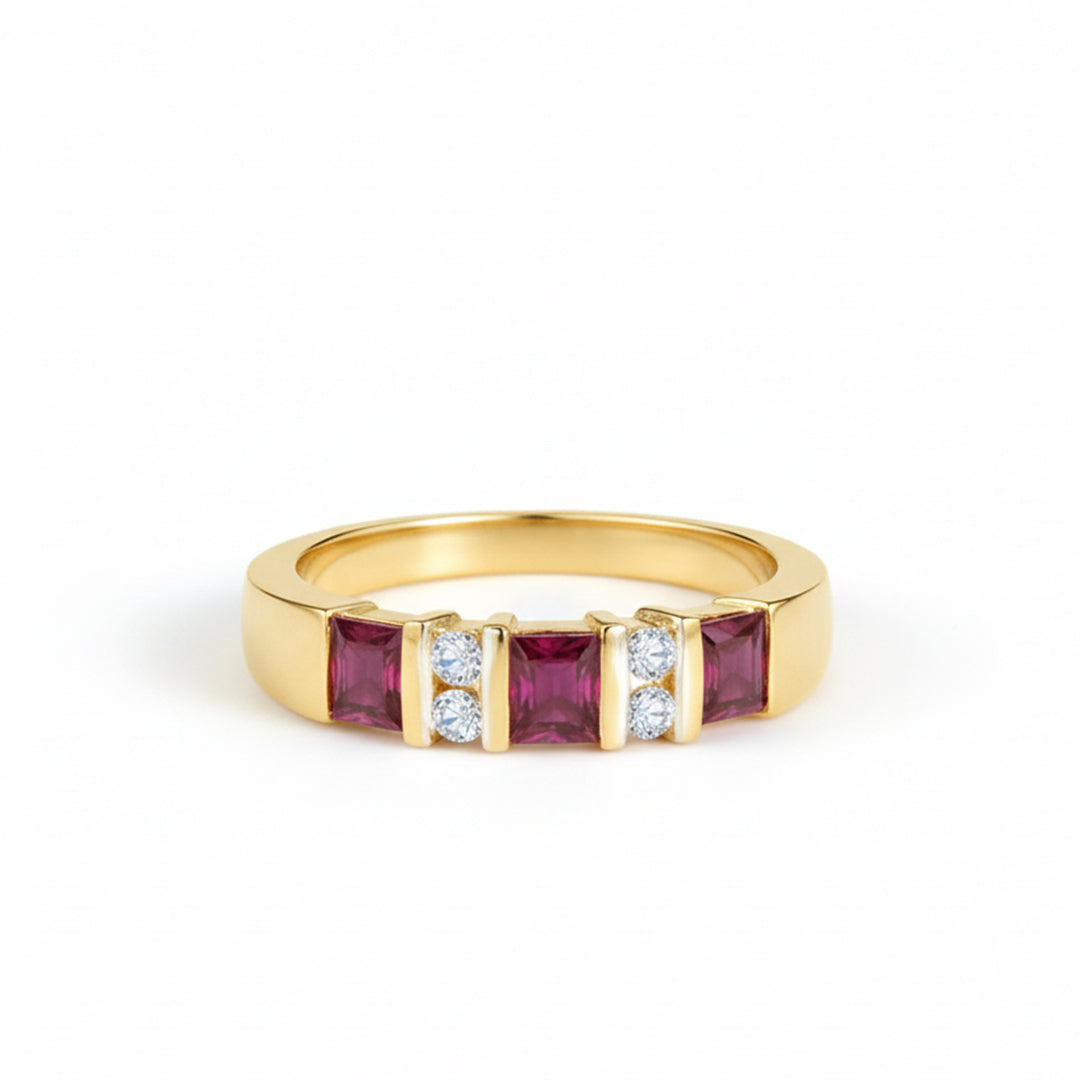 14KT Yellow Gold Ruby & Diamond Bar-Set Band (RB/DIA: 0.75 CTS)