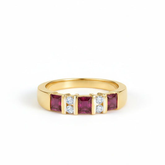14KT Yellow Gold Ruby & Diamond Bar-Set Band (RB/DIA: 0.75 CTS)