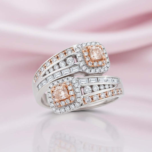 18KT Gold Fancy Pink & White Diamond Bypass Ring – 1.42 Cts