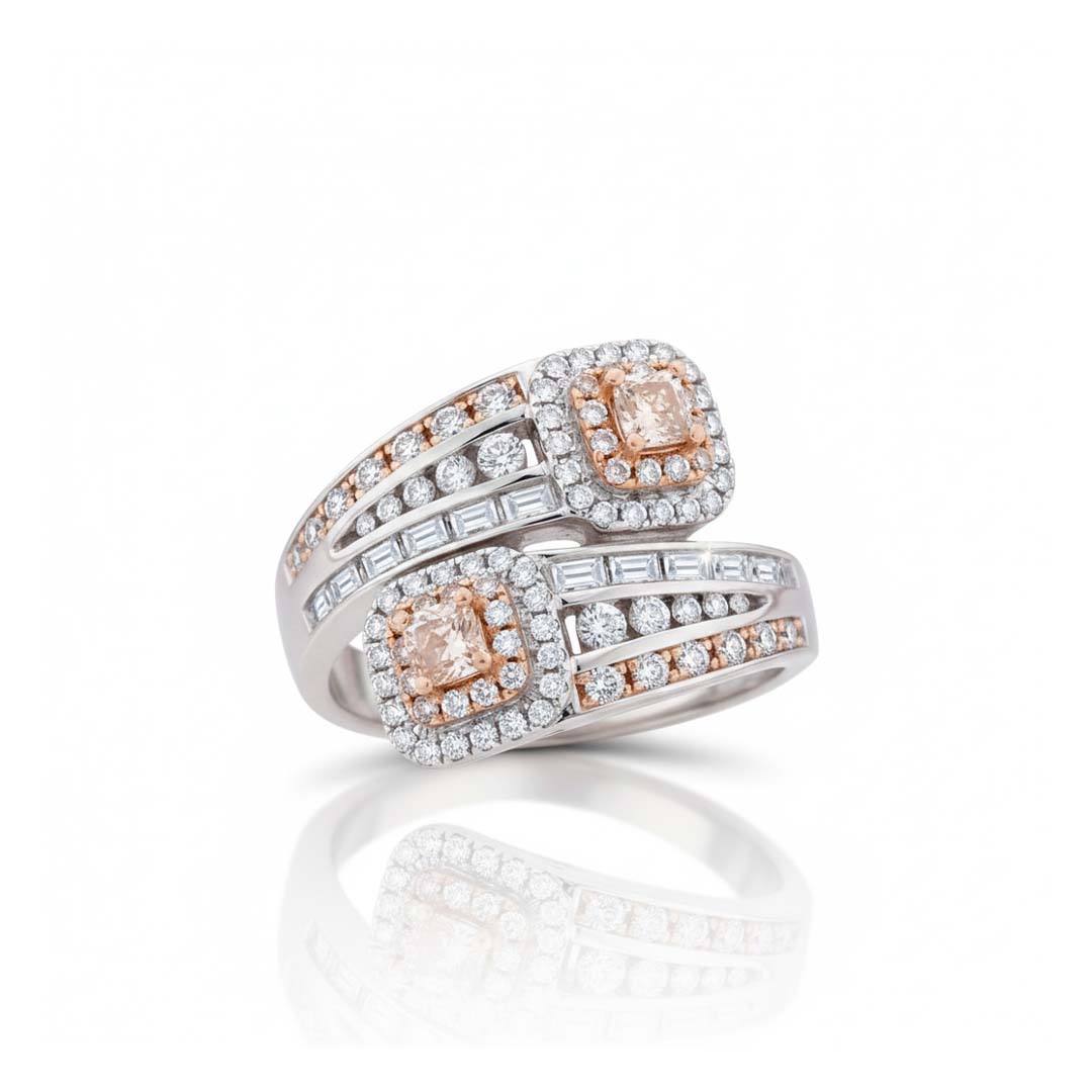 18KT Gold Fancy Pink & White Diamond Bypass Ring – 1.42 Cts