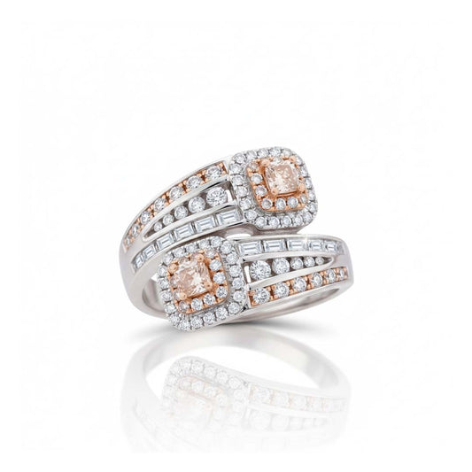 18KT Gold Fancy Pink & White Diamond Bypass Ring – 1.42 Cts