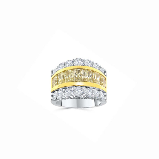 18KT Gold Yellow and White Diamond Band Ring | 4.00ct Yellow Center & 3.20ct Side Diamonds