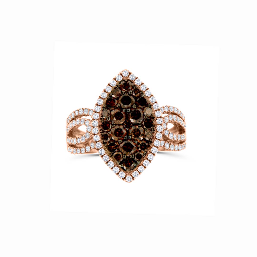 14K Rose Gold Marquise Cognac and White Diamond Ring – 2.15CT Total Weight