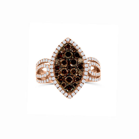 14K Rose Gold Marquise Cognac and White Diamond Ring – 2.15CT Total Weight
