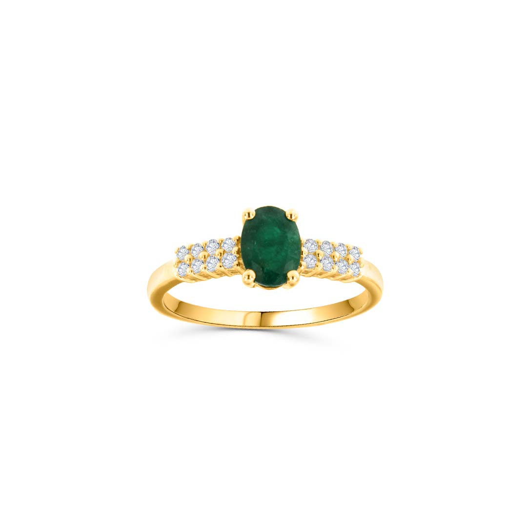 14KT Yellow Gold Oval Cut Emerald (0.92 CT) and Diamond (0.16 CT) Ring