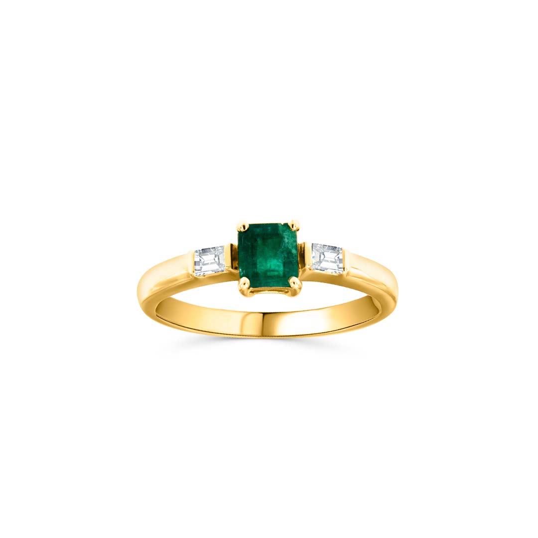 14KT Yellow Gold Princess-Cut Emerald & Baguette Diamond Ring (0.50 ct Emerald / 0.17 ctw Diamonds)