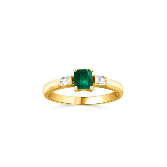 14KT Yellow Gold Princess-Cut Emerald & Baguette Diamond Ring (0.50 ct Emerald / 0.17 ctw Diamonds)