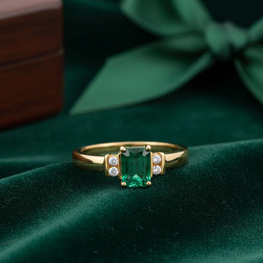 14KT Yellow Gold Emerald-Cut Emerald & Diamond Ring (0.97 ct Emerald / 0.10 ctw Diamonds)