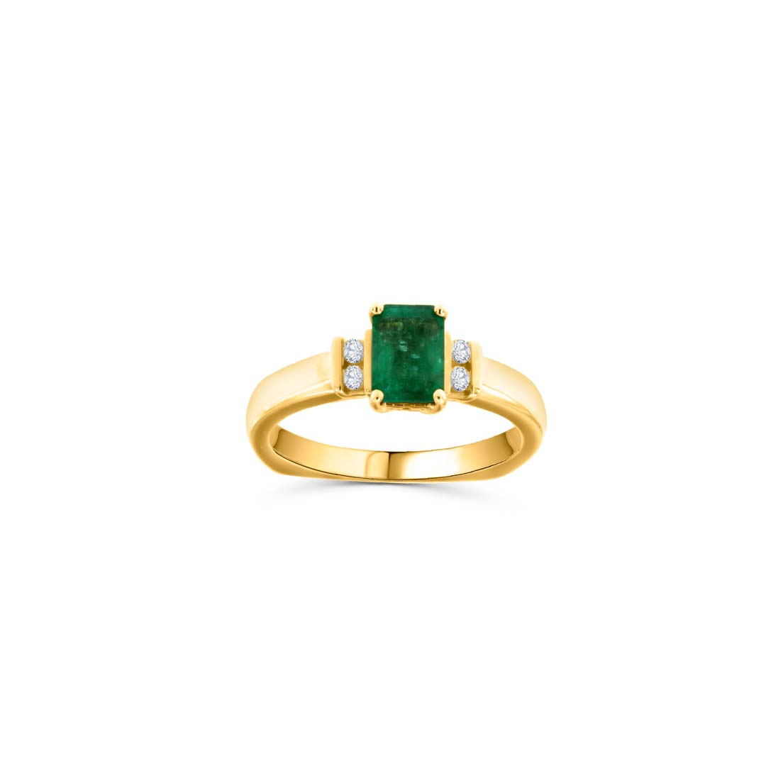 14KT Yellow Gold Emerald-Cut Emerald & Diamond Ring (0.97 ct Emerald / 0.10 ctw Diamonds)
