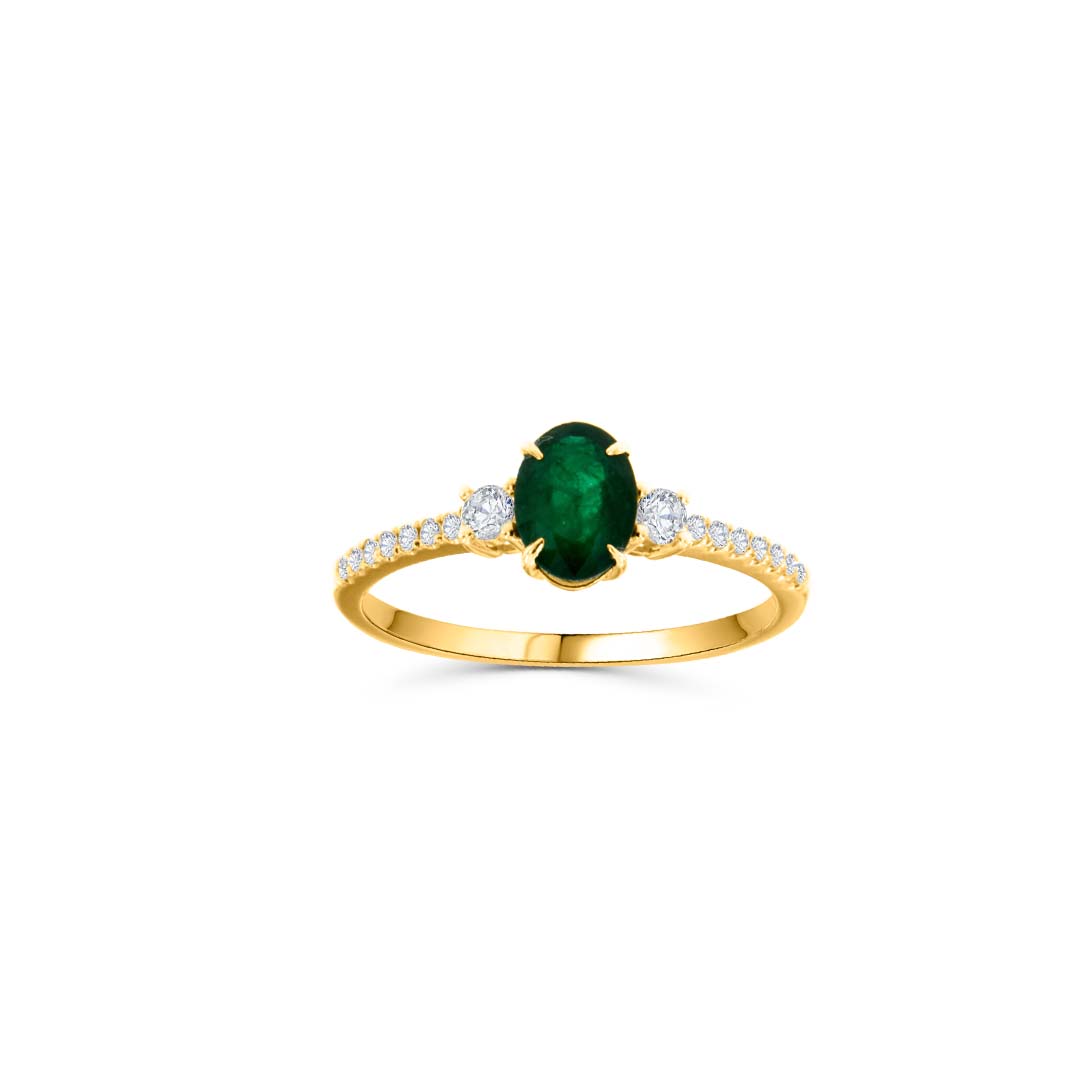 14KT Yellow Gold Oval-Cut Emerald & Diamond Ring (0.88 ct Emerald / 0.23 ctw Diamonds)