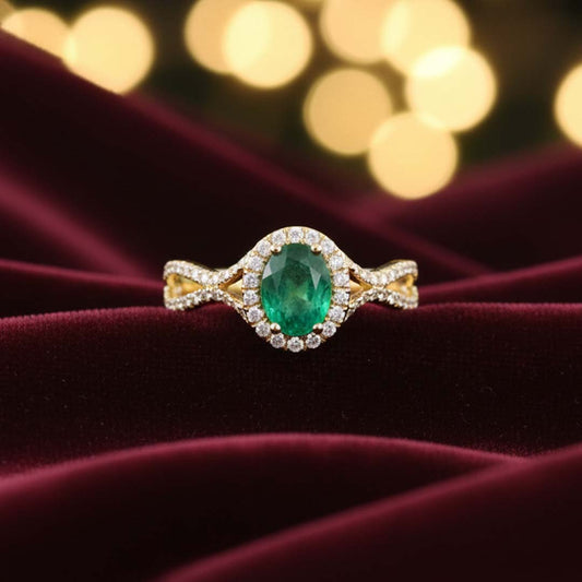 14KT Yellow Gold Oval Cut Emerald (1.12 CT) and Diamond (0.40 CT)  Ring