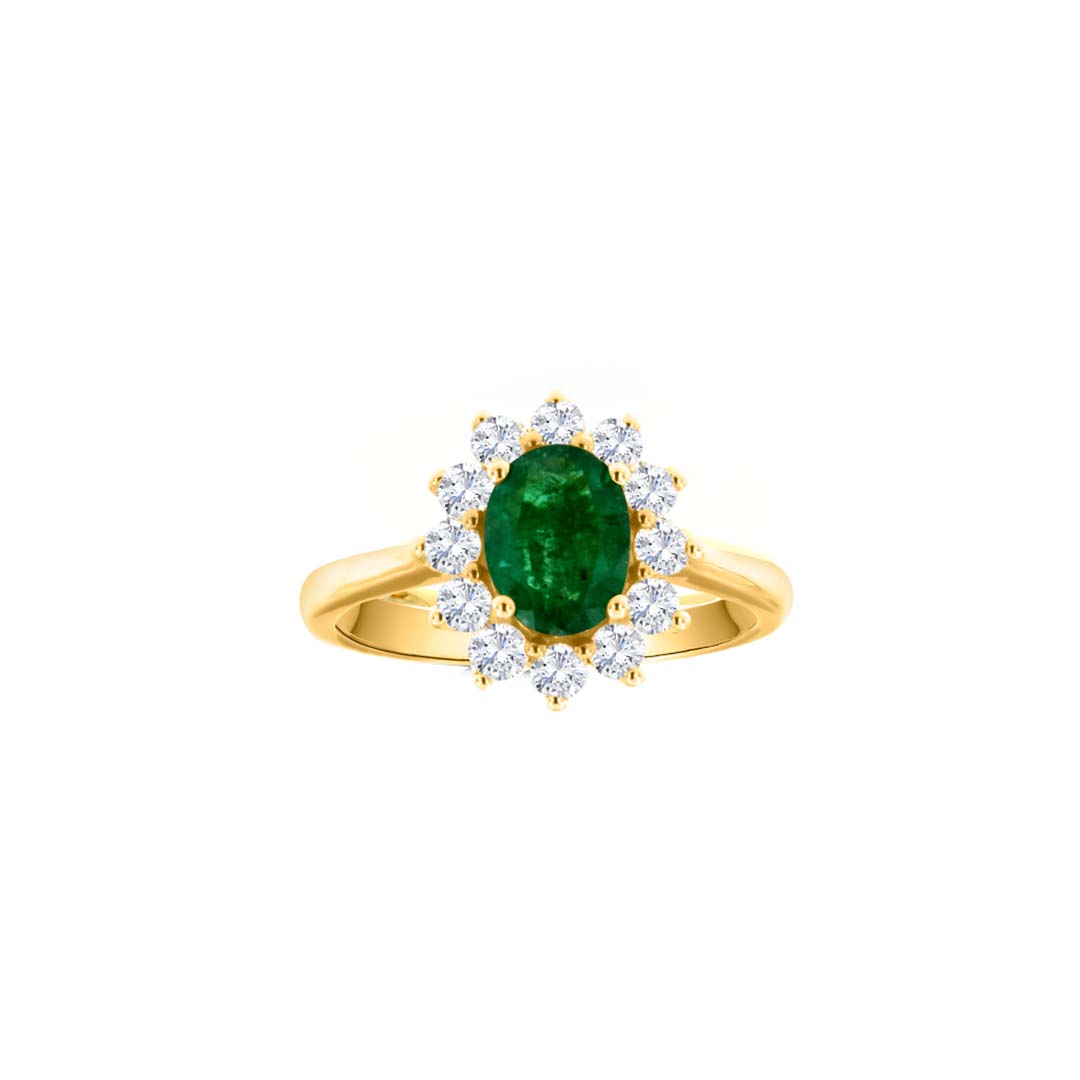 14KT Yellow Gold Oval-Cut Emerald & Diamond Halo Ring (0.96 ct Emerald / 0.66 ctw Diamonds)