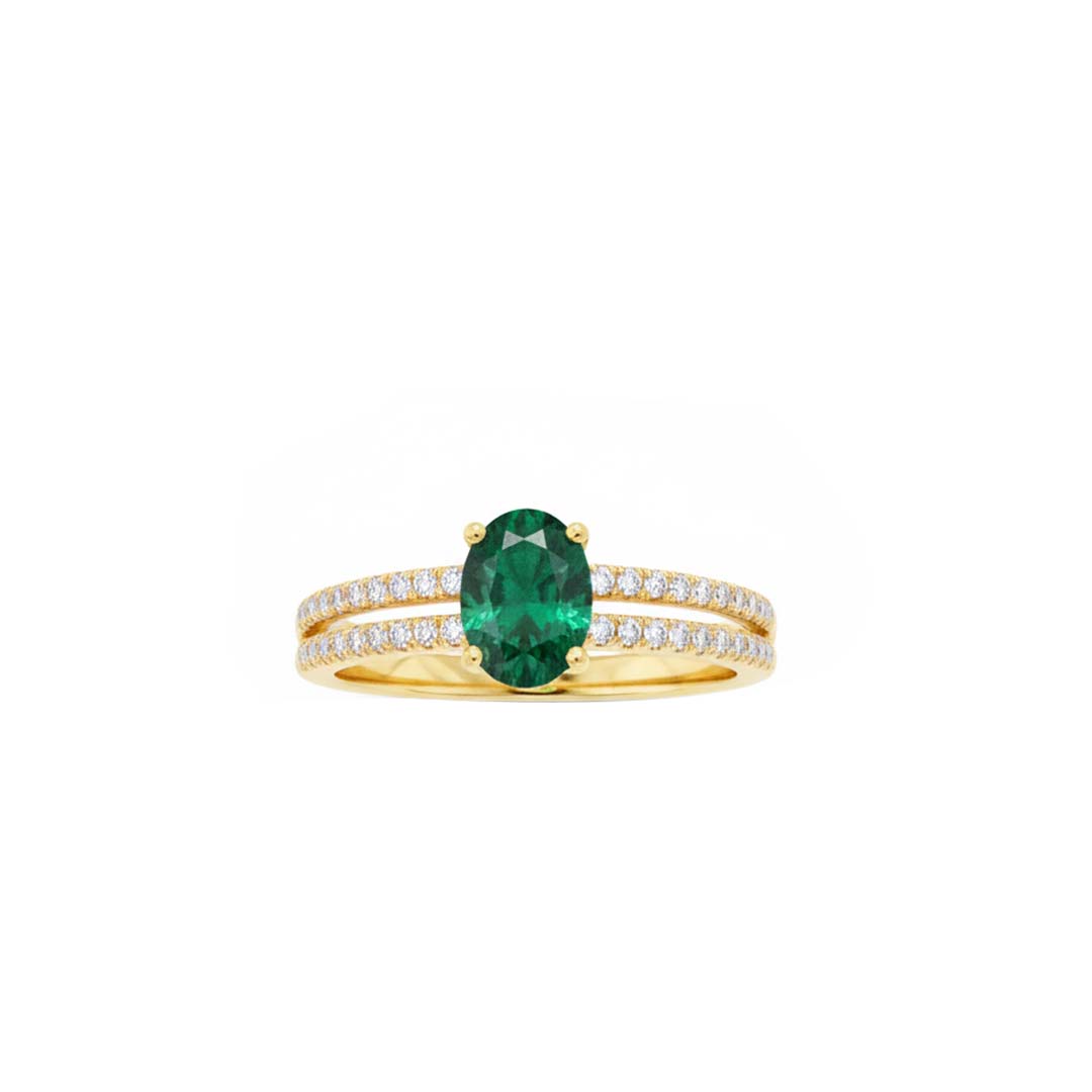 14KT Yellow Gold Oval-Cut Emerald & Diamond Ring (0.77 ct Emerald / 0.20 ctw Diamonds)