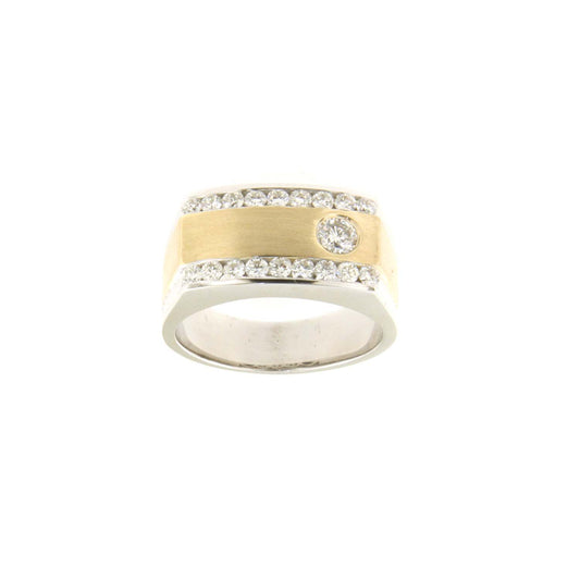Men’s 14KT Two-Tone Gold Diamond Ring (1.10 CT. TW.) Natural Diamonds, Bezel & Channel Set)