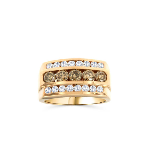 14KT Yellow Gold Men’s Ring | 1.60CT Chocolate + 1.00CT White Diamonds