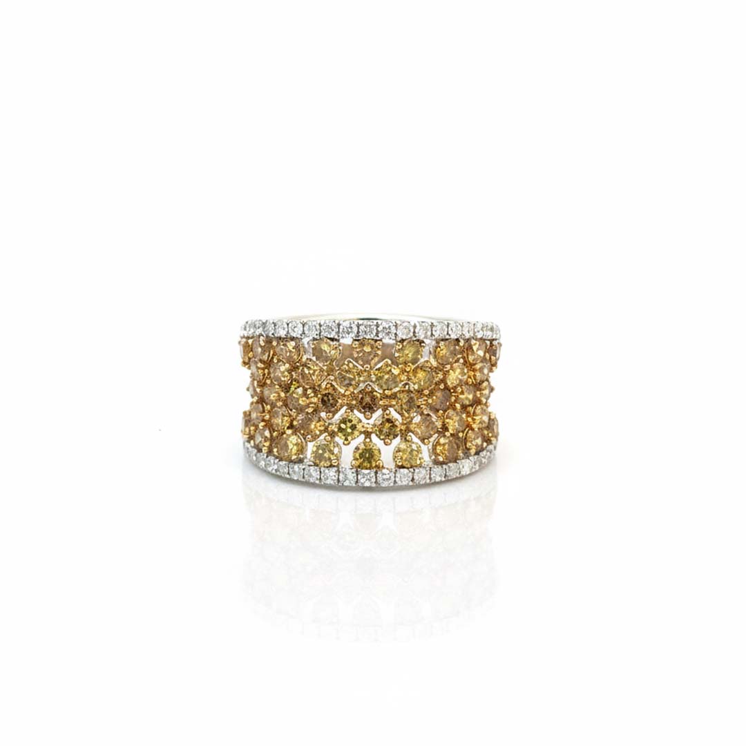 18KT Gold Fancy Yellow & White Diamond Wide Band Ring – 2.19 Cts Total