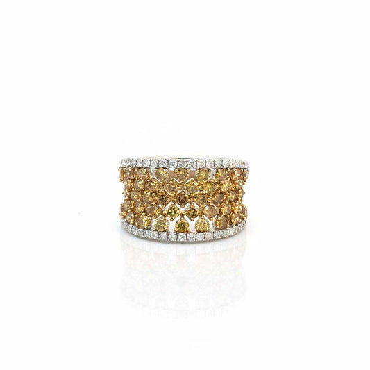 18KT Gold Fancy Yellow & White Diamond Wide Band Ring – 2.19 Cts Total
