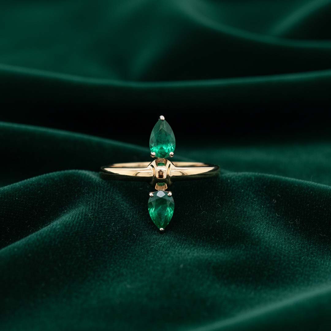 14KT Yellow Gold Two Pear-Shaped Emerald Ring