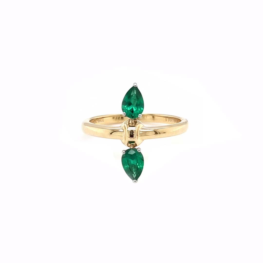 14KT Yellow Gold Two Pear-Shaped Emerald Ring