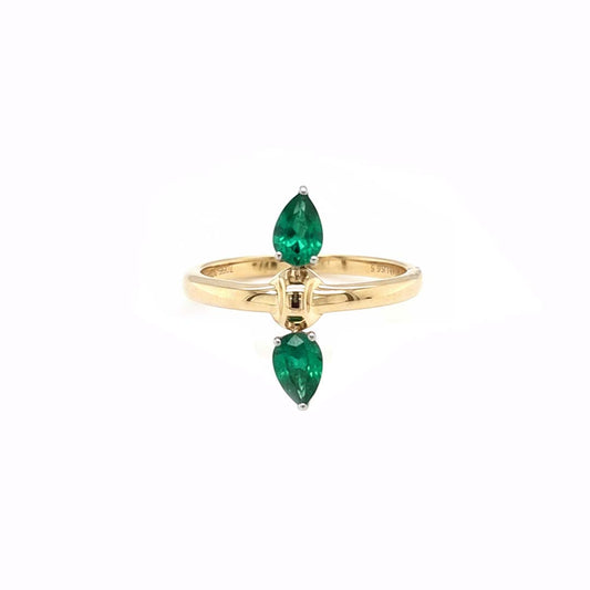 14KT Yellow Gold Two Pear-Shaped Emerald Ring