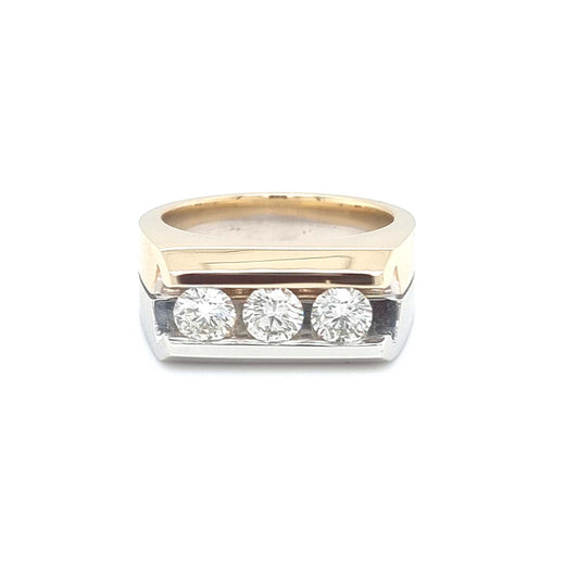 14K Two-Tone Gold Diamond Ring | 1.50 Carat Three-Stone Natural Diamonds