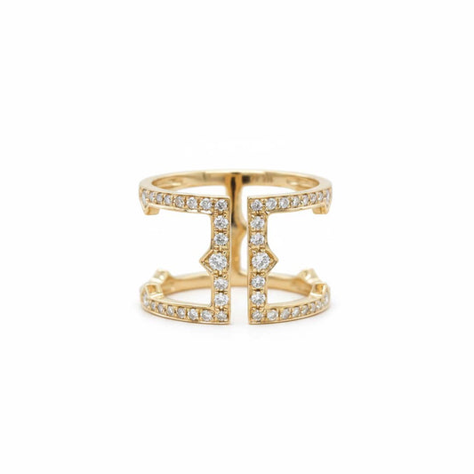 14K Yellow Gold Geometric Open Diamond Ring – 0.43 Total Carats of Modern Sophistication