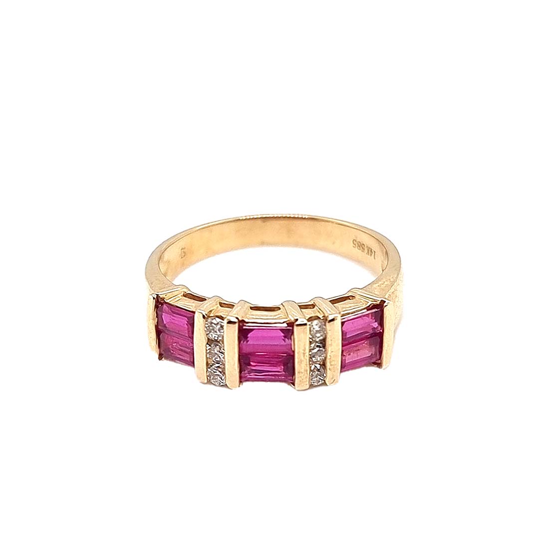14KT Yellow Gold Ruby & Diamond Accent Band (RB: 1.28 CTS | DIA: 0.15 CTS)