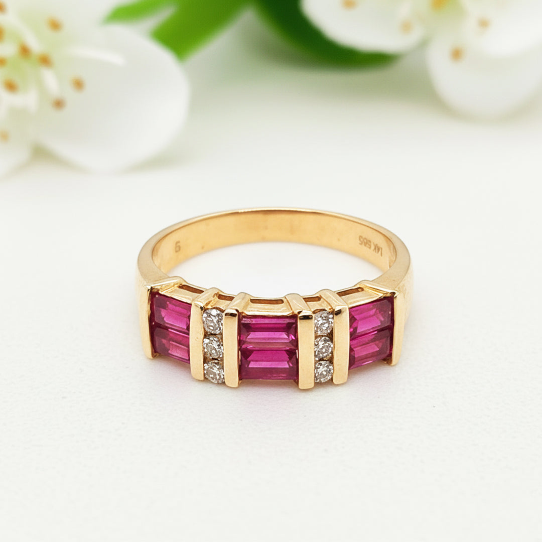 14KT Yellow Gold Ruby & Diamond Accent Band (RB: 1.28 CTS | DIA: 0.15 CTS)