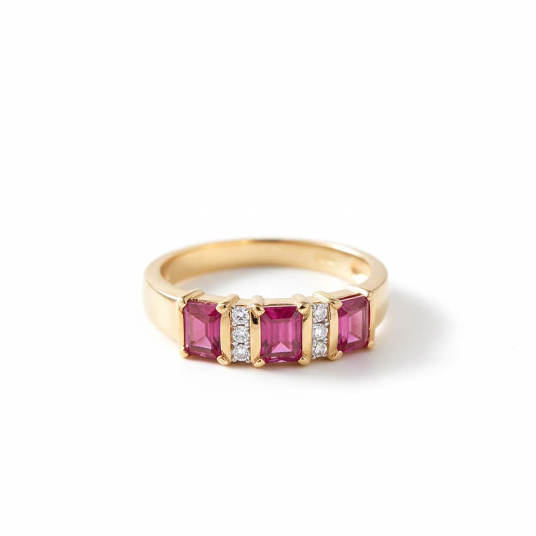 14KT Yellow Gold Ruby & Diamond Accent Band (RB: 0.70 CTS | DIA: 0.08 CTS)