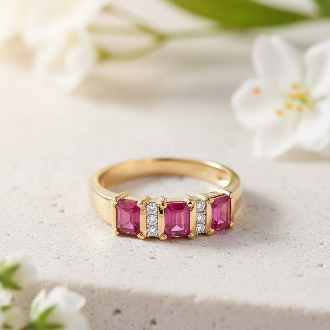 14KT Yellow Gold Ruby & Diamond Accent Band (RB: 0.70 CTS | DIA: 0.08 CTS)