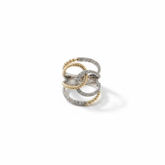 14K Two-Tone Gold Interlocking Circle Diamond Ring – 0.86 Total Carats of Modern Elegance