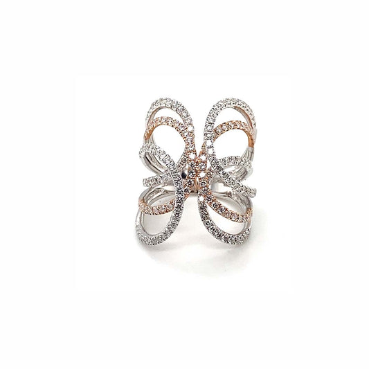 14K Two-Tone Gold Butterfly Diamond Ring – 1.69 Total Carats of Modern Elegance