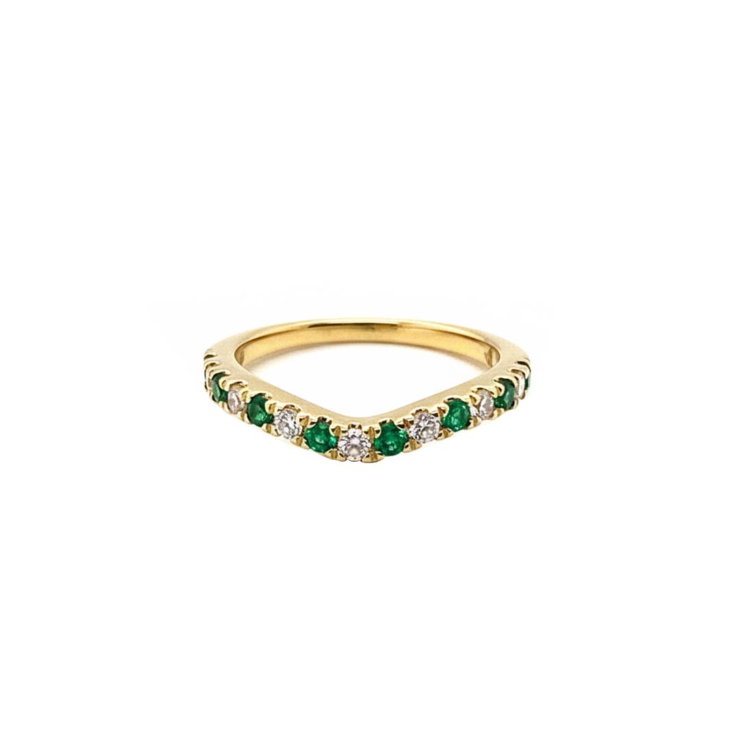 14KT Yellow Gold Emerald & Diamond Curve Band Ring EM/DIA-0.50 CT
