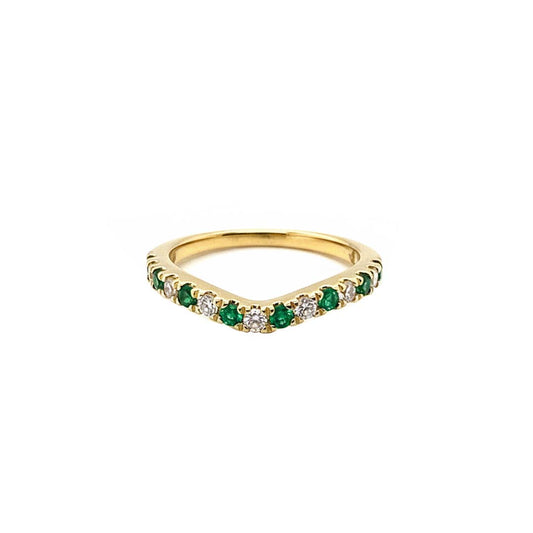 14KT Yellow Gold Emerald & Diamond Curve Band Ring EM/DIA-0.50 CT