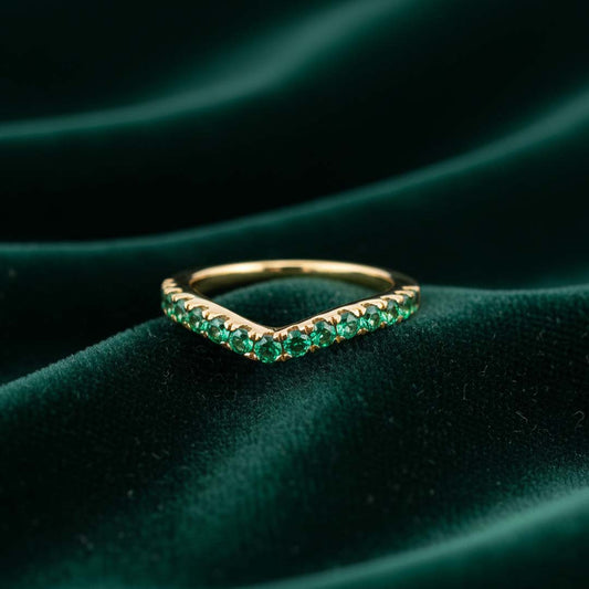 14KT Yellow Gold Emerald (0.50 cts) Curved Stackable Band Ring