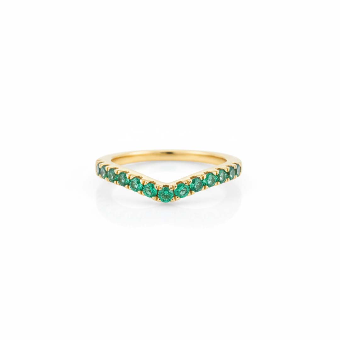 14KT Yellow Gold Emerald (0.50 cts) Curved Stackable Band Ring