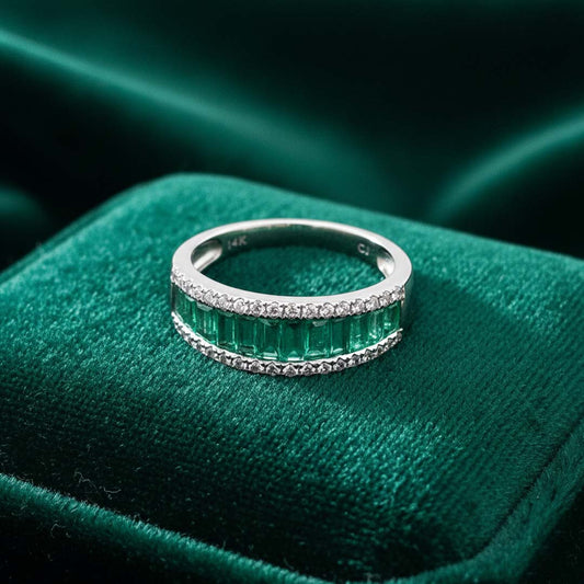 14KT White Gold Emerald-Cut Emerald (1.13 CT) and Diamond (0.24 CT) Ring